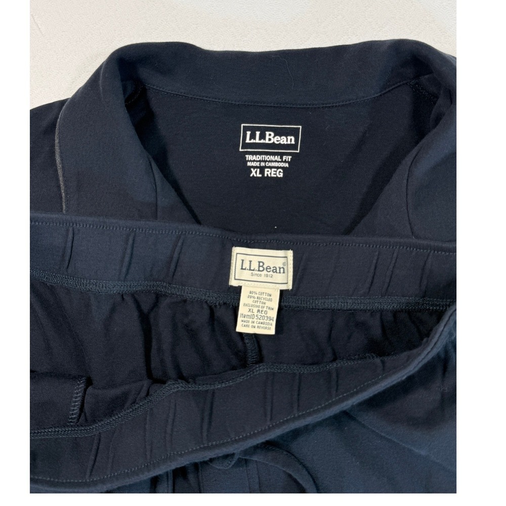 L.L.Bean Pajama Set Men XL Traditional Fit Navy Blue Button-Down EUC